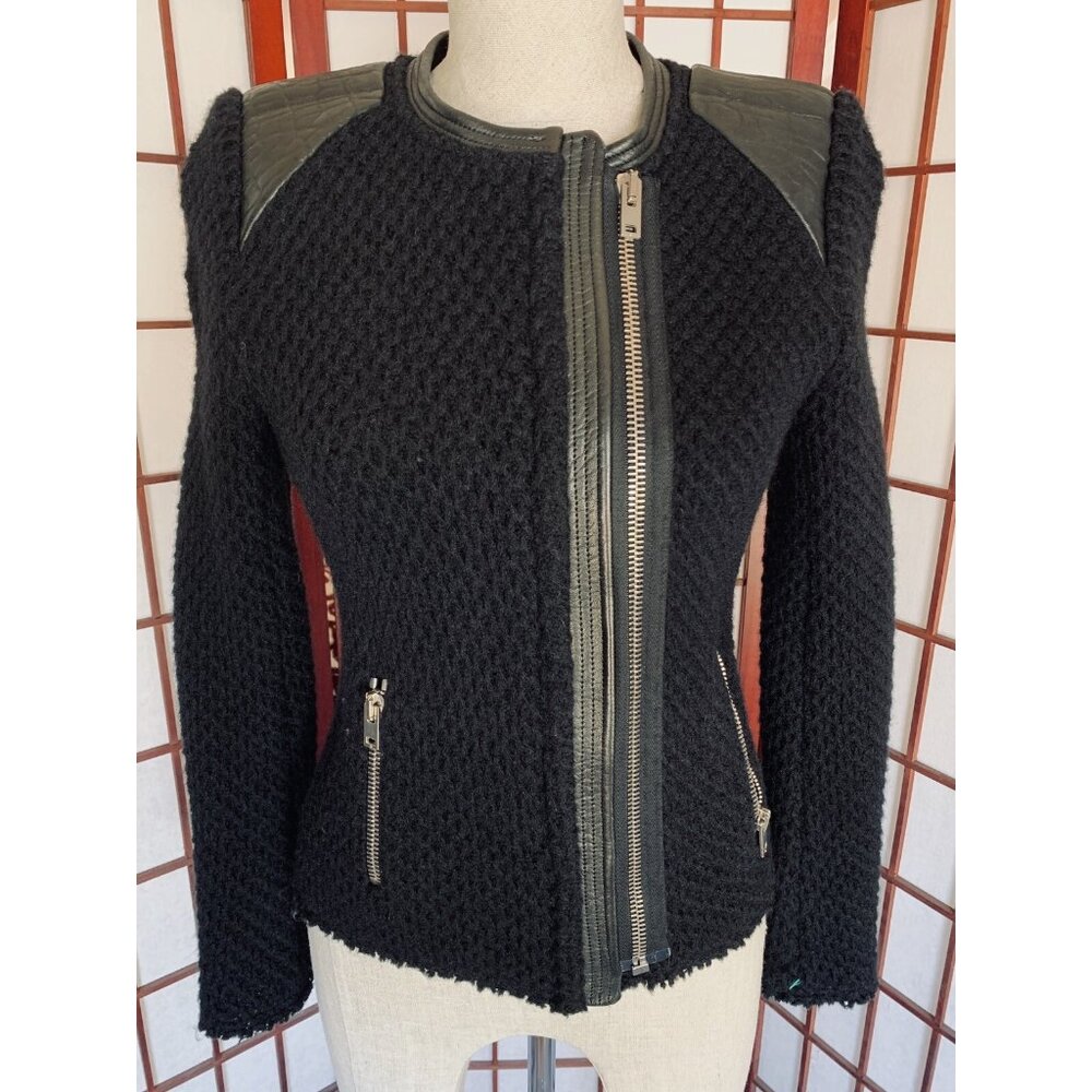 Iro Natasha Wool Leather Trim Moto Jacket Sz 1 Black